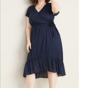 Old navy blue waisted faux wrapped dress